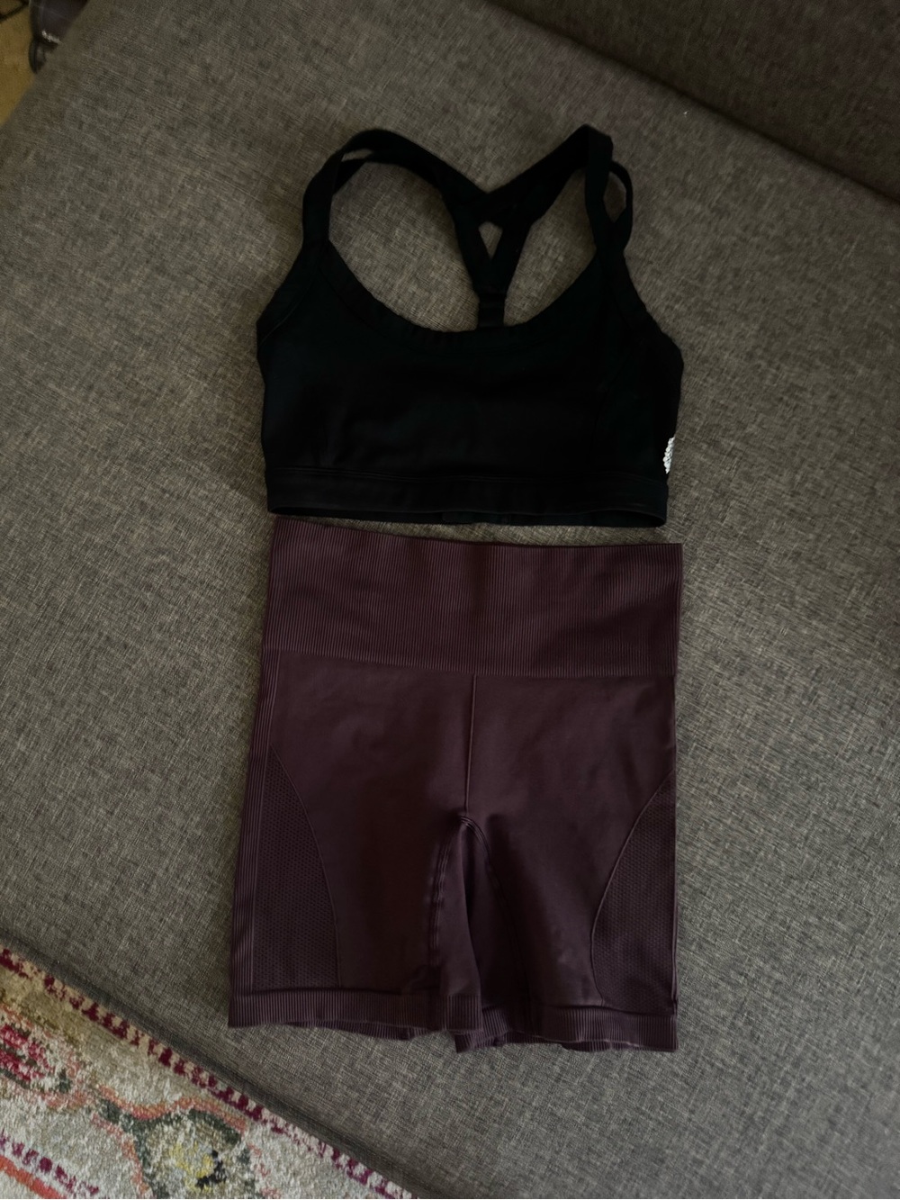 Women's athletic shorts (LULULEMON) and sports bra set (FREE PEOPLE)